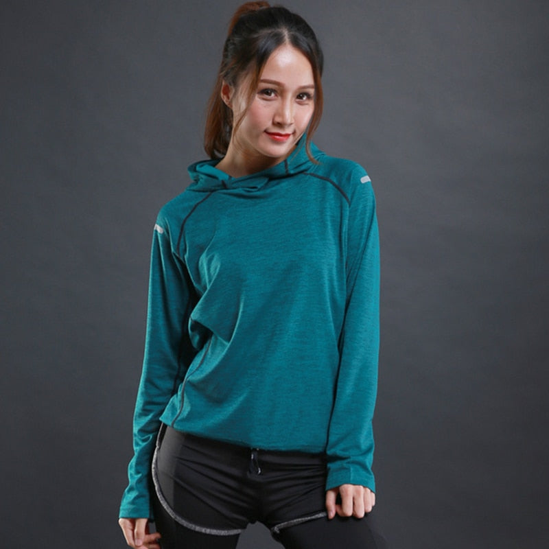 Autumn Thin Women Running T Shirts Gym Fitness Long Sleeves Sweatshirts Quick Dry Training Breathable Hood Sports Yoga Clothing - V.I.P Digital Presence