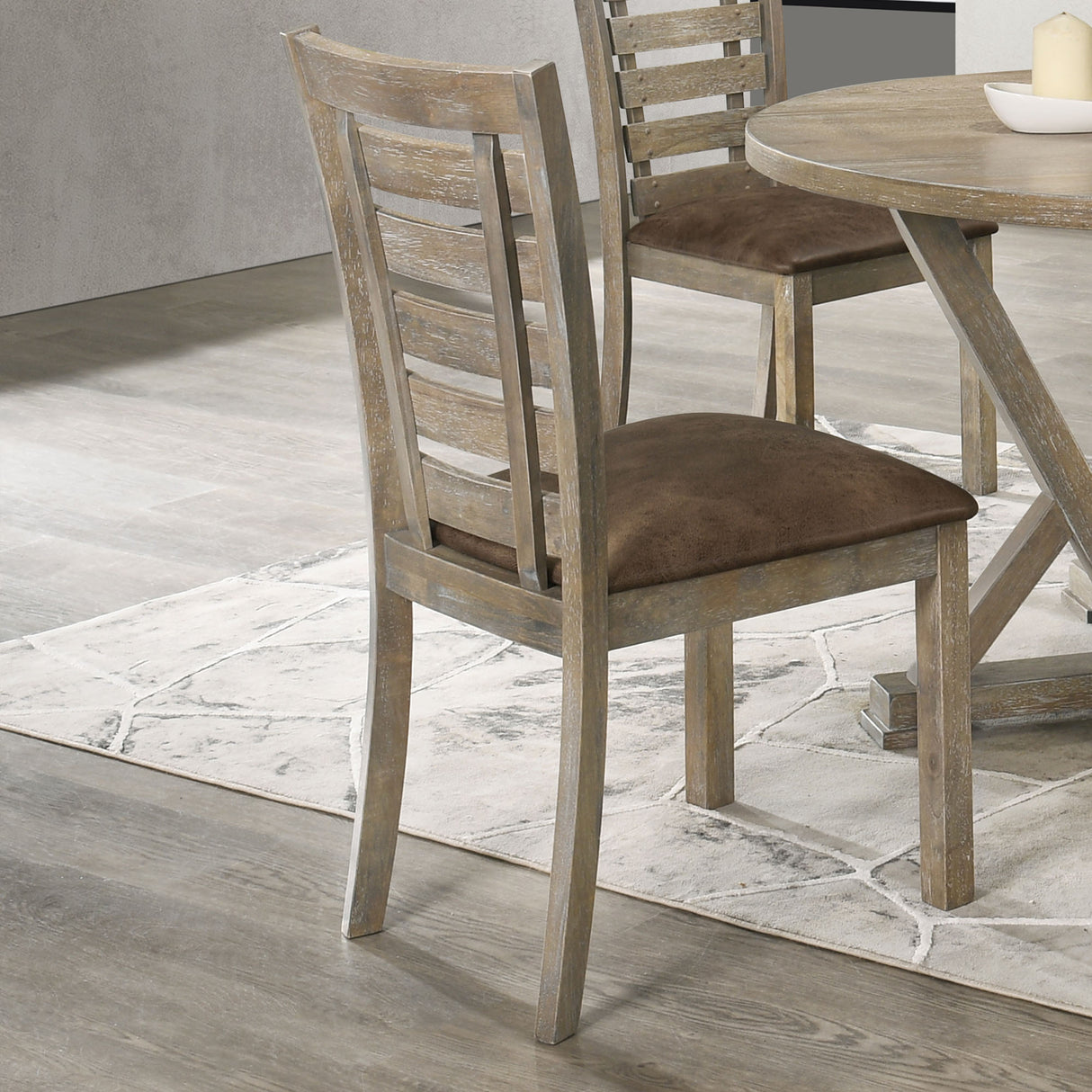 Set of 2 Dining Chairs Modern Farmhouse Rustic Look Distressed Design Ladderback Solid Wood - V.I.P Digital Presence