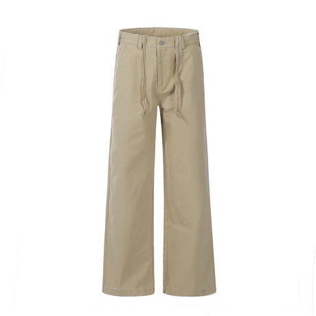 Vintage Drawstring Design Work Pants Men's High Street Retro Loose Fit Casual Solid Color Wide Leg Tapered Long Pants - V.I.P Digital Presence