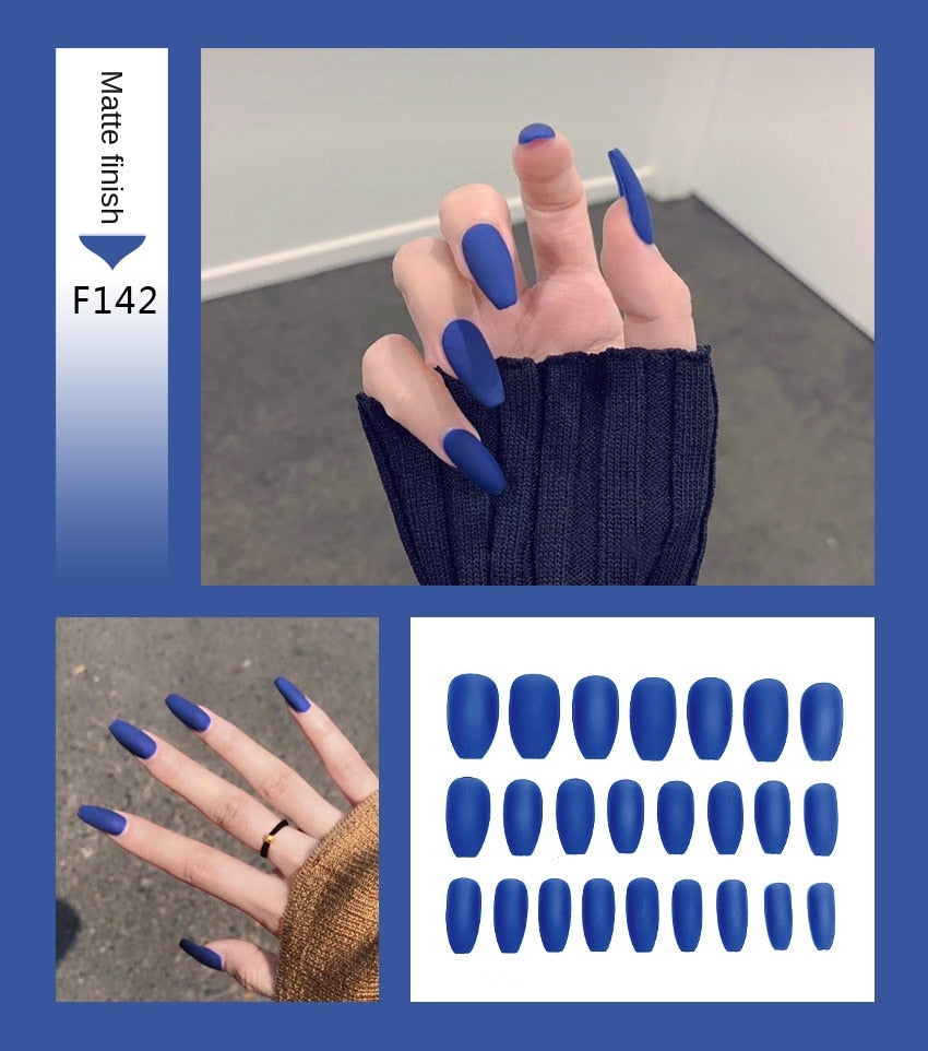 Nail Art Fake Nails Stiletto Tips Clear Press on Long False with Glue Coffin Stick Display Full Cover Artificial Designs Matte - V.I.P Digital Presence