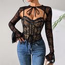 Lace sexy mesh see through backless long sleeved shawl new two-piece set spicy girl camisole vest - V.I.P Digital Presence
