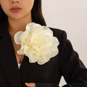 Hot selling satin fabric exaggerated large flower brooch duckbill clip dual-purpose rose chest flower pin - V.I.P Digital Presence