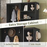 Multi-functional Hall Tree with Storage Shelves Drawers and Cabinet, Elegant Hallway Shoe Cabinet with Bench Modern Black - V.I.P Digital Presence