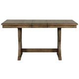 TOPMAX Mid Century Solid Wood 7-Piece Expandable Dining Table Set with Soft Cushioned Chair, Gold Brown+Gray Cushions