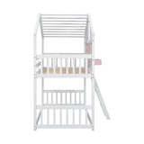 Twin over Twin House Bunk Bed with Roof , Window, Window Box, Door , with Safety Guardrails and Ladder, Pink/White - V.I.P Digital Presence