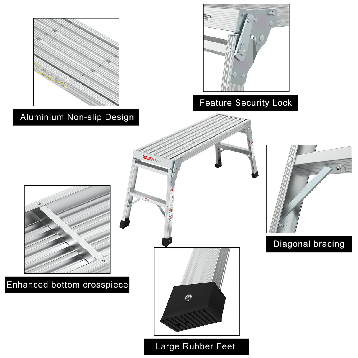 Work Platform Aluminum Portable Bench Folding Ladder ANSI Capacity 225 LBS 40" - V.I.P Digital Presence