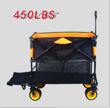 Big large capacity Folding cart Extra Long Extender Wagon Cart Folding Wagon Garden Shopping Beach Cart (black +orange) - V.I.P Digital Presence