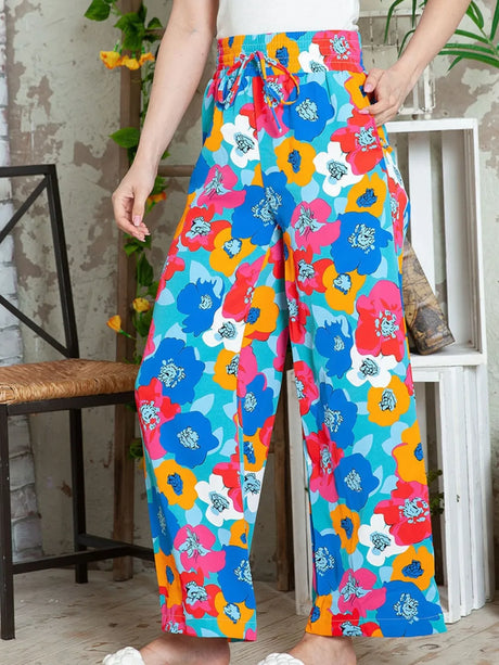 Personalized floral print high waisted straight leg pants for women - V.I.P Digital Presence