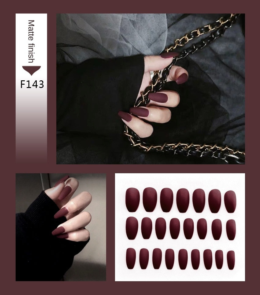 Nail Art Fake Nails Stiletto Tips Clear Press on Long False with Glue Coffin Stick Display Full Cover Artificial Designs Matte - V.I.P Digital Presence
