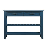 Console Sofa Table with 2 Storage Drawers and 2 Tiers Shelves Mid-Century Style 42'' Solid Wood Buffet Sideboard Navy Blue