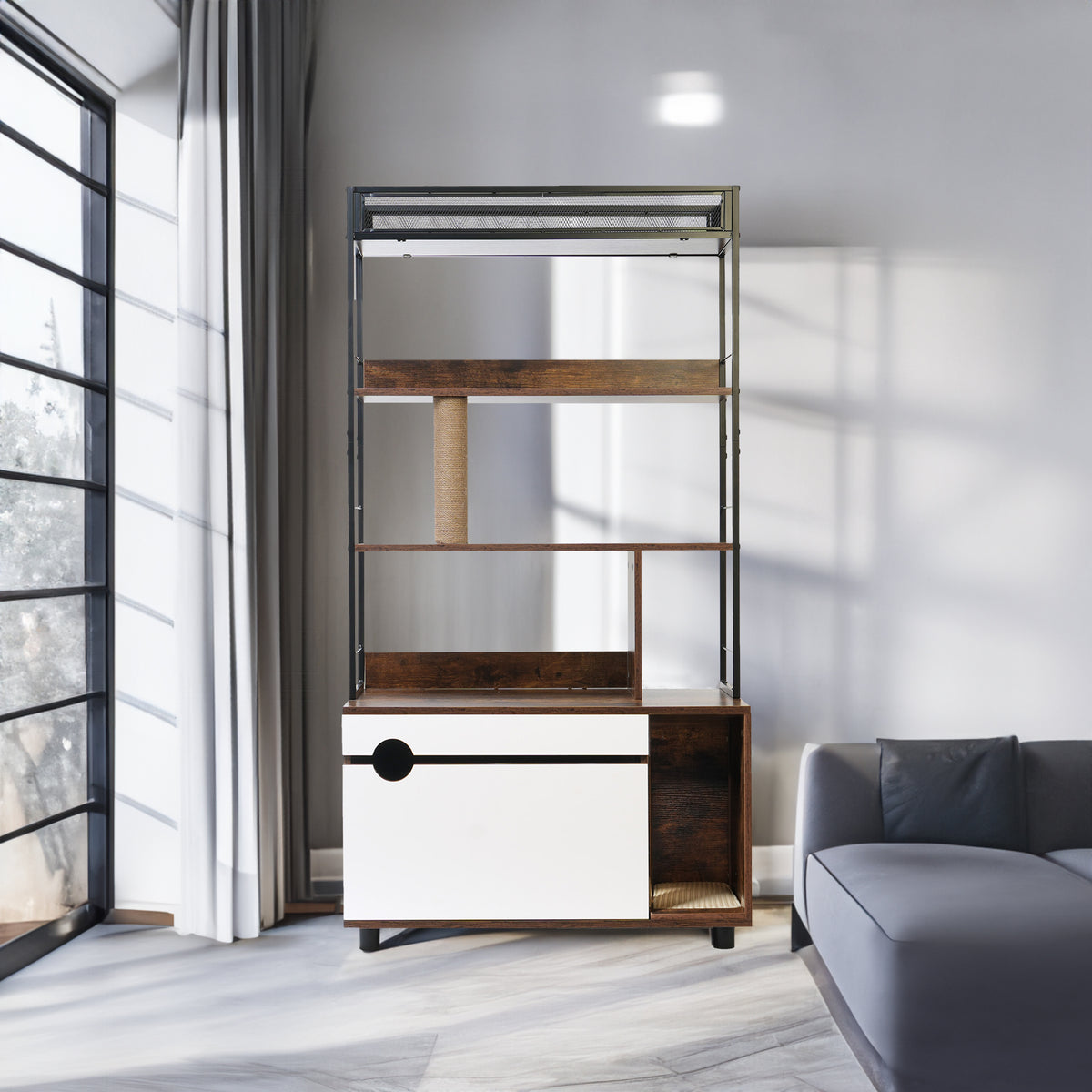 Cat Litter Box Enclosure with Shelves,Hidden Litter Box with Scratching Posts, litter box furniture ,Wooden Cat tree - V.I.P Digital Presence