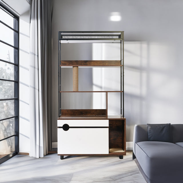 Cat Litter Box Enclosure with Shelves,Hidden Litter Box with Scratching Posts, litter box furniture ,Wooden Cat tree - V.I.P Digital Presence