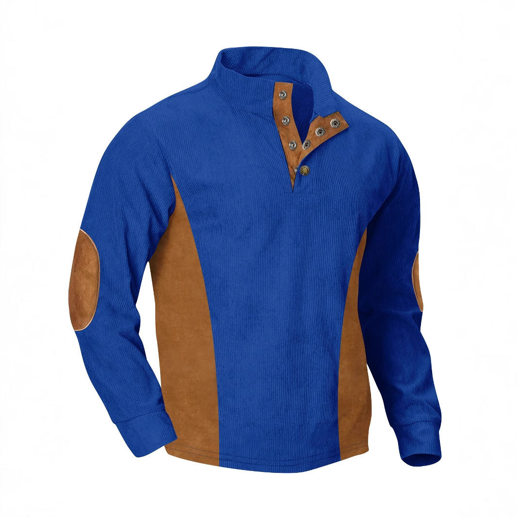 European men's casual stand up collar long sleeved corduroy sweatshirt with pit stripe - V.I.P Digital Presence