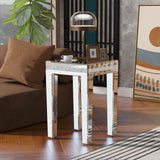 ON-TRANS glass mirror edge table, easy to assemble crystal design and adjustable height leg edge table, silver - V.I.P Digital Presence