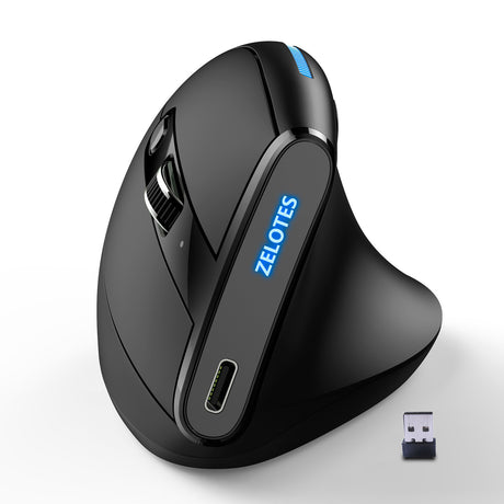 ZELOTES Master F36A Vertical Ergonomic Grip Anti Mouse Hand Charging Wireless Office Mouse - V.I.P Digital Presence