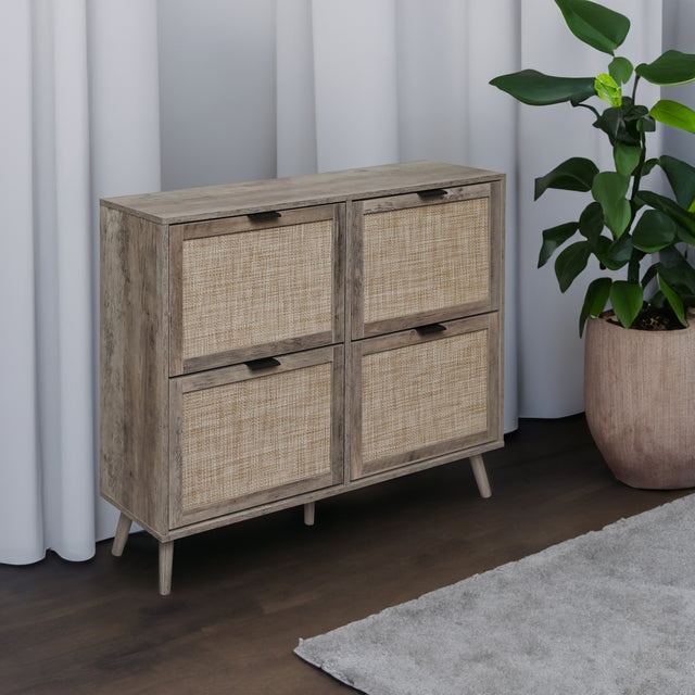 4 Door Shoe Rack, Freestanding Modern Shoe Storage Cabinet, for Entryway - V.I.P Digital Presence