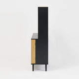 59 "H buffet side cabinet with storage door and power outlet, coffee bar cabinet with wine rack, black and natural colors - V.I.P Digital Presence