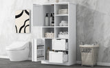 Bathroom storage cabinet with doors and drawers, multiple storage spaces, independent, open adjustable shelves, white - V.I.P Digital Presence