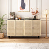 62.20"Elegant and Functional 4-Door Rattan Decorative Storage Cabinet,for Bedroom,Living Room,Office,Easy Assembly,Black - V.I.P Digital Presence