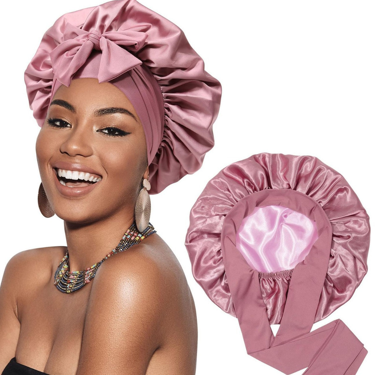 Bow bow ribbon nightcap single-layer color Ding round hat long tail hair care hat - V.I.P Digital Presence