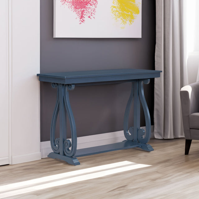 48-Inch Rustic Vintage Console Table --- Farmhouse Style Entryway Table with Open Shelf and Sturdy Construction (Navy) - V.I.P Digital Presence