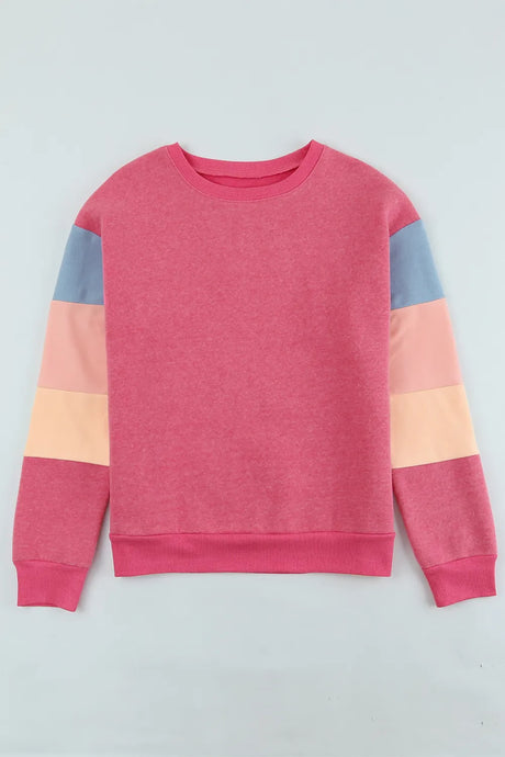 Color Block Round Neck Long Sleeve Sweatshirt - V.I.P Digital Presence
