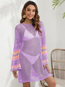 Openwork Contrast Long Sleeve Cover-Up - V.I.P Digital Presence