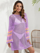 Openwork Contrast Long Sleeve Cover-Up - V.I.P Digital Presence