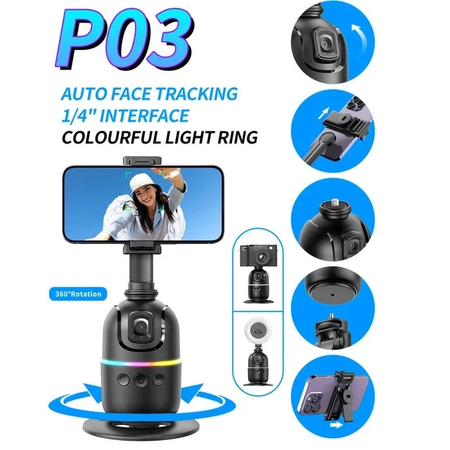 P03  AI Smart Gimbal 360° Auto Face Tracking Gimbal All-in-one Rotation For Smartphone video Vlog Stabilizer Phone Holder - V.I.P Digital Presence