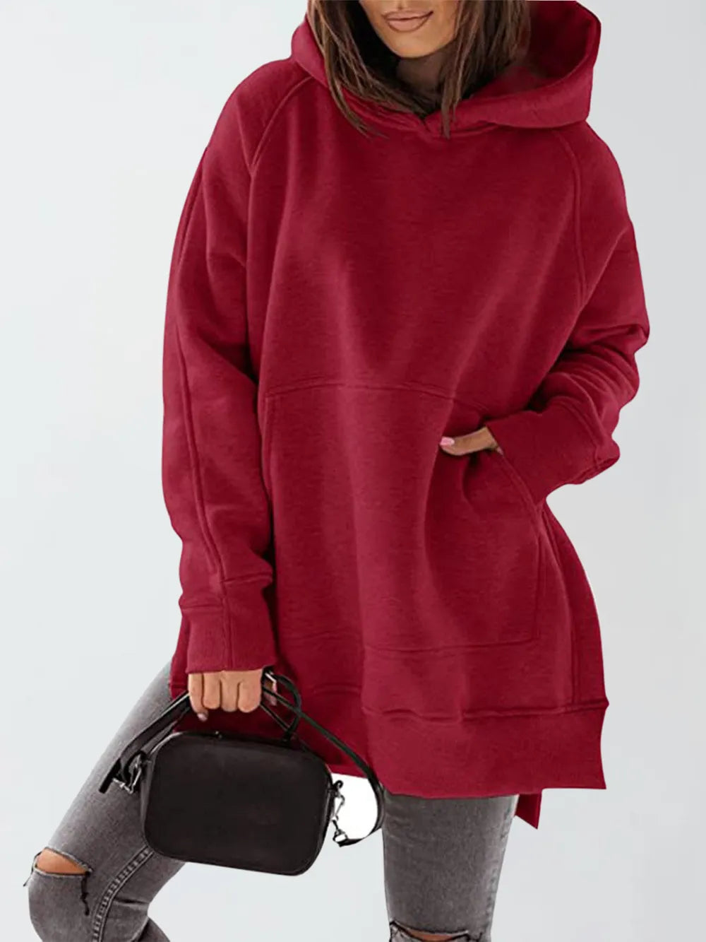 Slit Pocketed Raglan Sleeve Hoodie - V.I.P Digital Presence