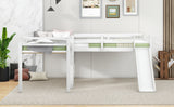 L-Shaped Twin Size Loft Bed with Ladder and Slide, White
