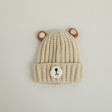 Gorro de punto cálido para niños de otoño e invierno, bonito gorro de lana de color caramelo con forma de oso, gorro cálido coreano para bebés, para hombres y mujeres, tendencia