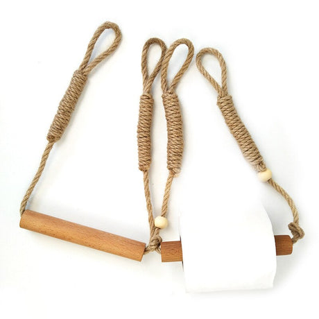Nordic Indoor Wooden Solid Wood Hemp Rope Animal Tissue Holder Children's Room Decoration Wall Hanger Hemp Rope Hook Toilet Paper Holder - V.I.P Digital Presence