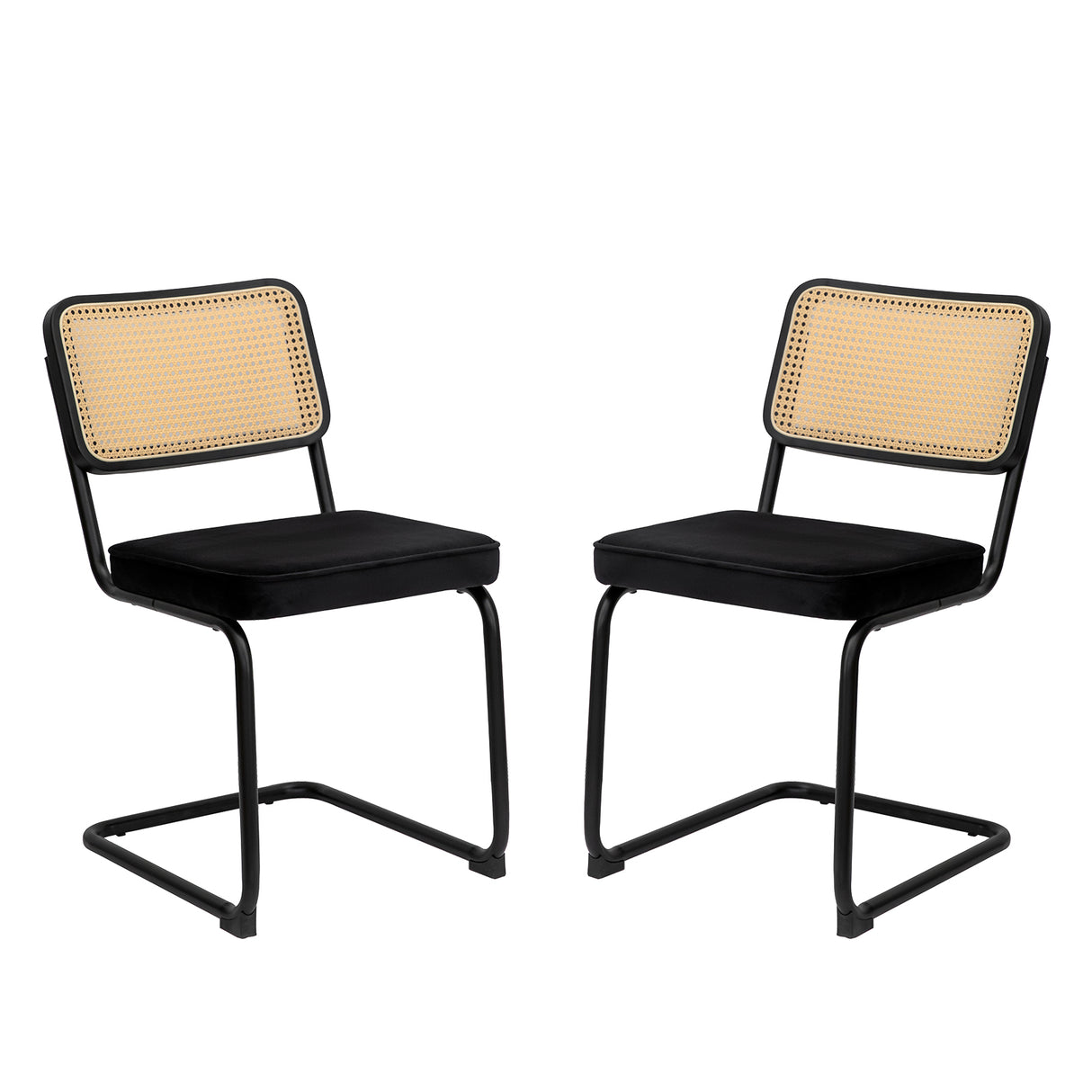 Dining Chairs Set of 2 velvet wicker side decorative chairs, black painted legs, modern medieval Bruell designed chairs, - V.I.P Digital Presence