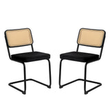 Dining Chairs Set of 2 velvet wicker side decorative chairs, black painted legs, modern medieval Bruell designed chairs, - V.I.P Digital Presence
