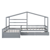 Twin Size House Platform Bed with Three Storage Drawers Gray