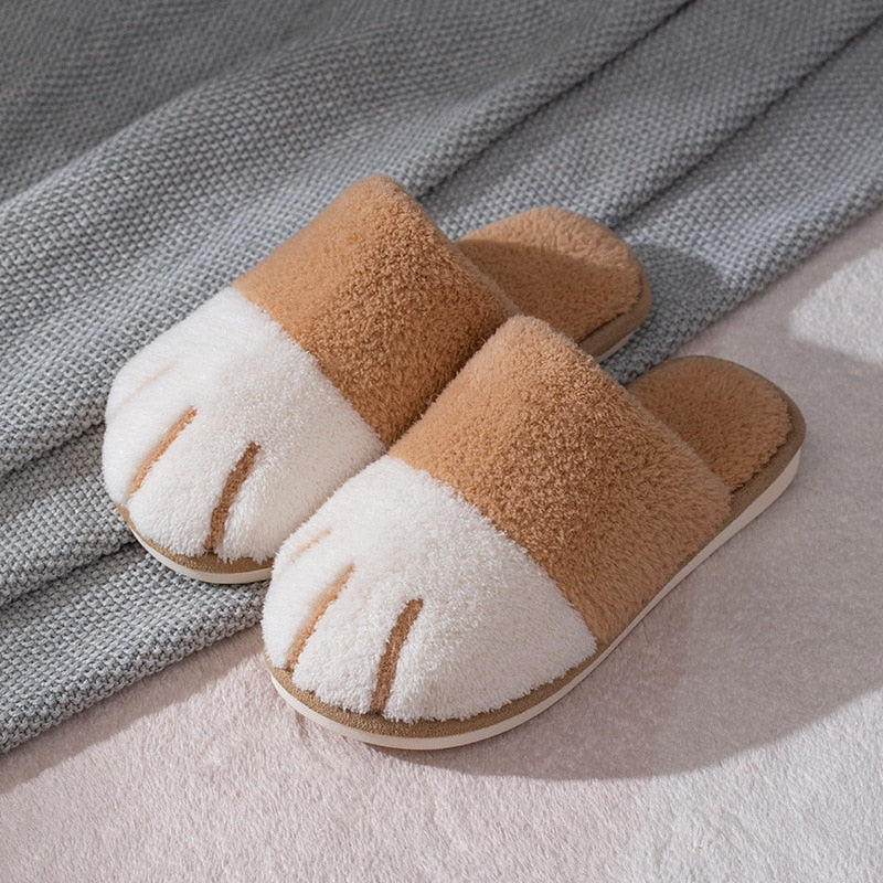 Winter House Warm Fur Slipers For Women Cute Cat paw Designer Bedroom Warm Plush Shoes Non-slip Indoor Women Furry Slippers - V.I.P Digital Presence