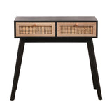 Side table with two real rattan drawers, solid wood table legs,can be used in the dining room, living room,bedroom - V.I.P Digital Presence