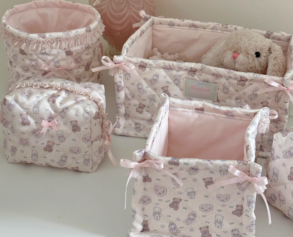 Cute cat little bear girl's heart satin headband makeup bag storage basket - V.I.P Digital Presence