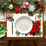 Christmas Red Flower Meal Mat Flower Pinecone Printed Table Mat Holiday Table Insulation Mat - V.I.P Digital Presence