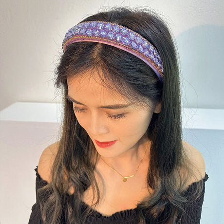 Fashionable double row geometric circular purple rhinestone hairband - V.I.P Digital Presence