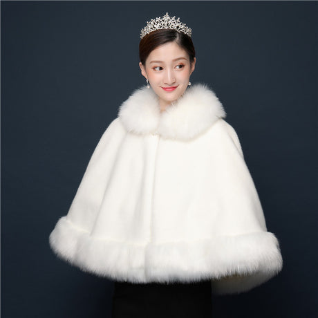 Bride's wedding dress fur shawl women's warm white cloak cheongsam jacket red cloak - V.I.P Digital Presence