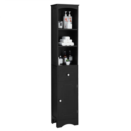 Tall Bathroom Cabinet, Freestanding Storage Cabinet with Drawer, MDF Board, Adjustable Shelf, Black - V.I.P Digital Presence