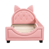 Twin Size Upholstered Daybed with Carton Ears Shaped Headboard  Pink