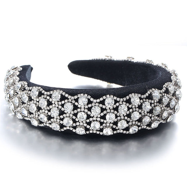Full inlaid rhinestone fashionable wide edged solid color sponge head hoop - V.I.P Digital Presence