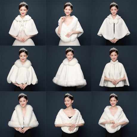 Bride's wedding dress fur shawl women's warm white cloak cheongsam jacket red cloak - V.I.P Digital Presence
