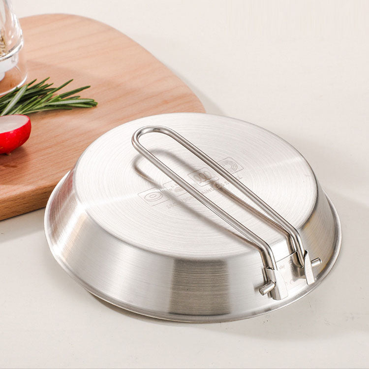 stainless steel folding handle frying pan outdoor flat bottomed frying pan mini frying pan portable frying pan camping equipment - V.I.P Digital Presence