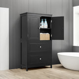Bathroom Storage Cabinet, Cabinet with Two Doors and Drawers, Adjustable Shelf, MDF Board, Black - V.I.P Digital Presence