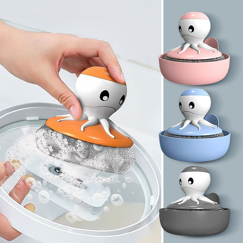 Kitchen Household Detergent Washing Pot Brush Pot Non-Stick Oil Automatic Press Liquid-Filled Steel Wire Ball Dishwashing Brush - V.I.P Digital Presence
