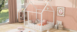 (Slats are not included) Full Size Wood Bed House Bed Frame with Fence for Kids Teens Girls Boys (White ) - V.I.P Digital Presence